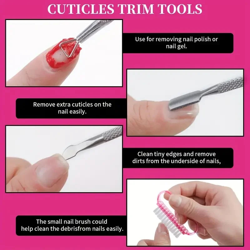 Veltora nail soak off clip cap set with cotton pads, file, pusher, and brush for UV gel polish removal and manicure care.