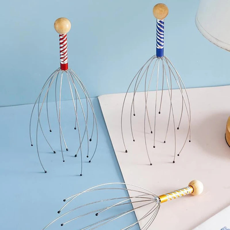 Veltora Relax Octopus Head Massager with stainless steel engraved claws for scalp scratching and relaxing brain massage in random color.