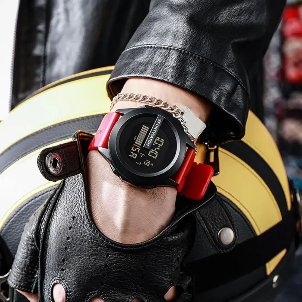 Veltora men's digital sports watch with LED display, waterproof design, alarm, and fitness features for active males.
