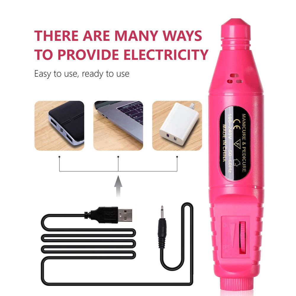 Veltora LINMANDA 6-in-1 electric nail drill kit with portable pen tool, polishers, files, and manicure accessories in a compact case.