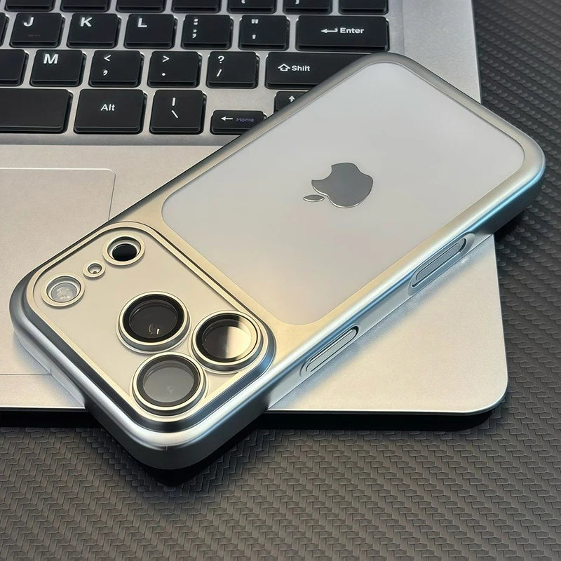 Veltora luxury nano matte translucent iPhone case with protective backplate, designed for iPhone 13 to 18 Pro Max with air lens protection