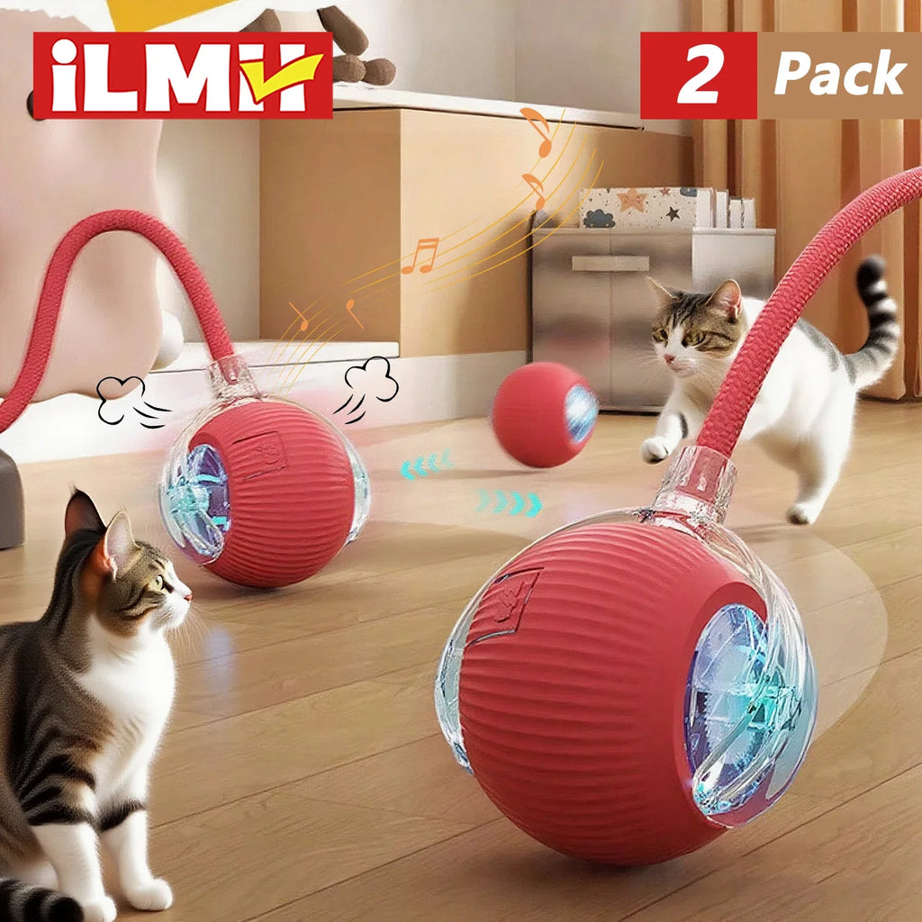 Veltora iLMH 1/2 PCS cat interactive ball toy with faux tail, rechargeable smart pet electric toy, mimics mouse movement