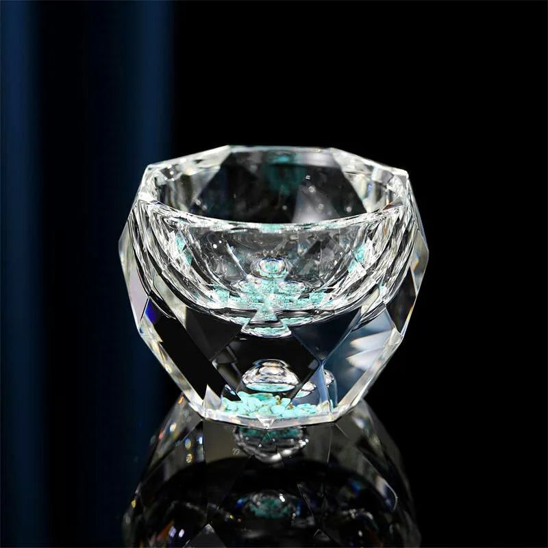 Veltora 50ml luxury crystal glass vodka shot glass with gold foil, double bottom design, perfect for sake, liqueur, or tea.