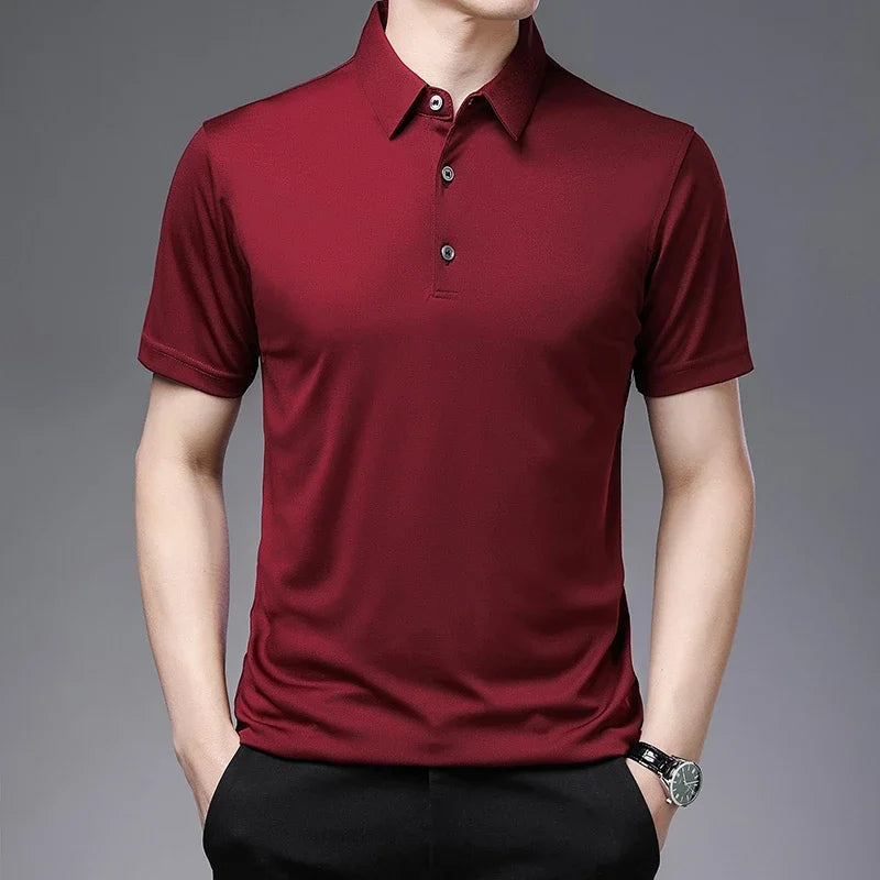 Veltora men's solid color business casual polo shirt, short sleeve summer top, comfortable and breathable fabric.