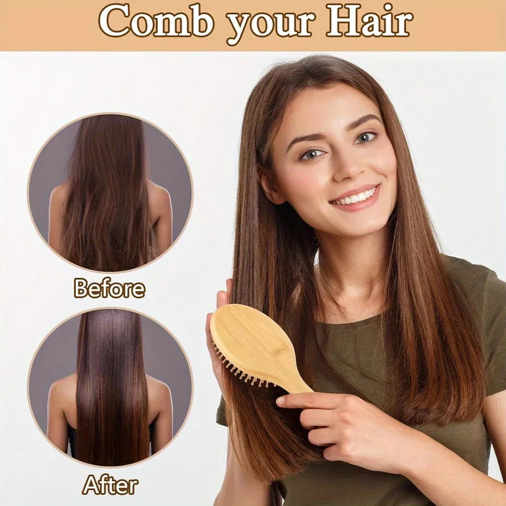 Veltora bamboo paddle comb with air cushion, anti-static scalp massage comb for real hair wigs, tangle-free and gentle on scalp