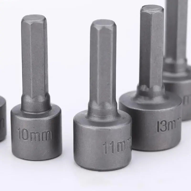 Veltora 9-piece hex socket sleeve and nut driver set with screwdriver bits and wrenches, featuring 5mm to 13mm sizes.