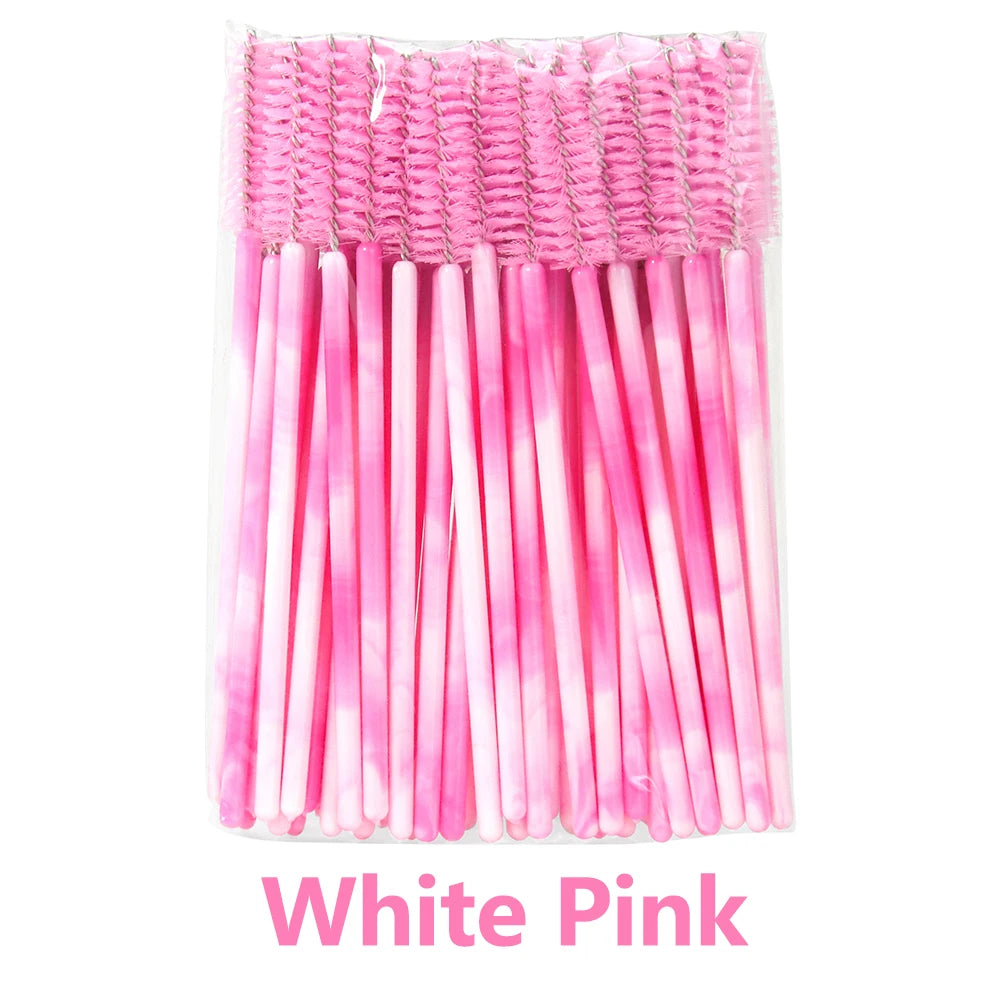 Veltora ANNAFRIS 50-pack disposable eyelash and eyebrow brushes with soft crystal heads for lash extension and mascara application.