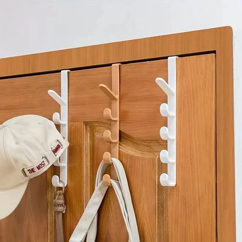 Veltora plastic over-the-door bedroom hanger with hooks for clothes, purses, and bags, ideal for home storage organization.