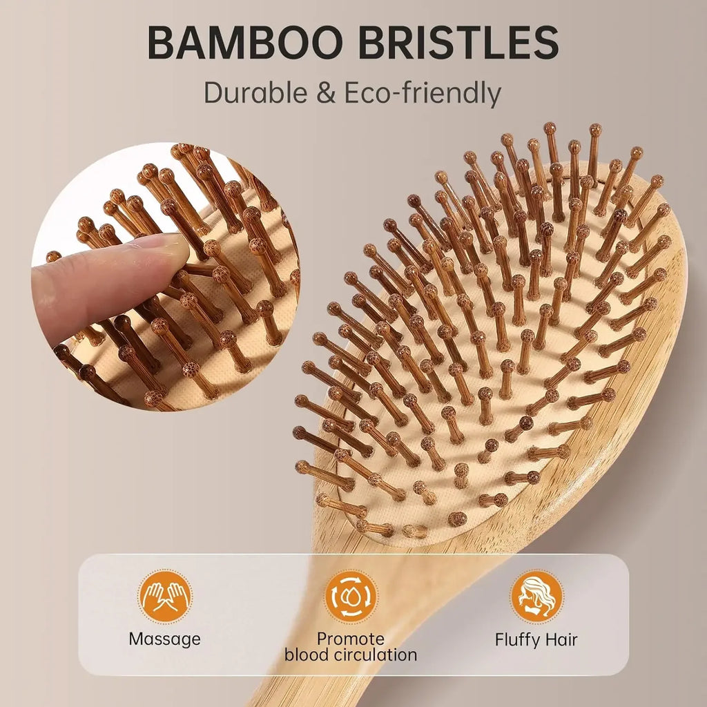 Veltora natural bamboo paddle comb with air cushion, anti-static, tangle-free, scalp massage design for real hair wigs