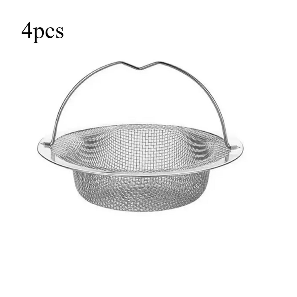Stainless steel kitchen sink filter by Veltora with fine mesh to catch food residue and hair, preventing clogs in kitchen or bathtub drain.