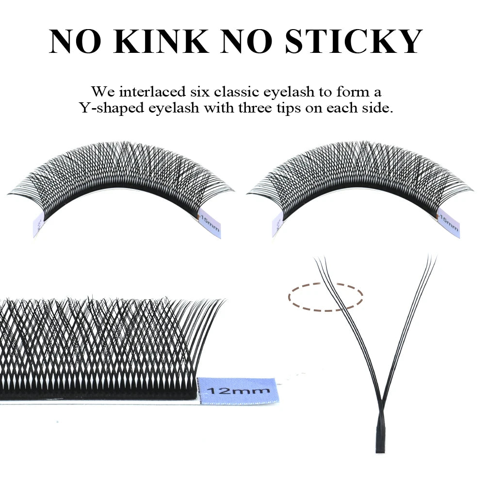 Veltora Nagaraku YY Shape triple tips hand-woven natural eyelash extensions with soft, lightweight design on makeup mesh net.