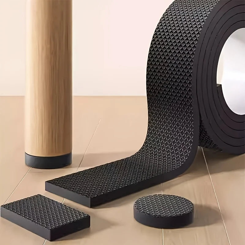 Veltora black chair foot pads roll with thick anti-slip noise reducers and wear-resistant protectors for furniture and tables.