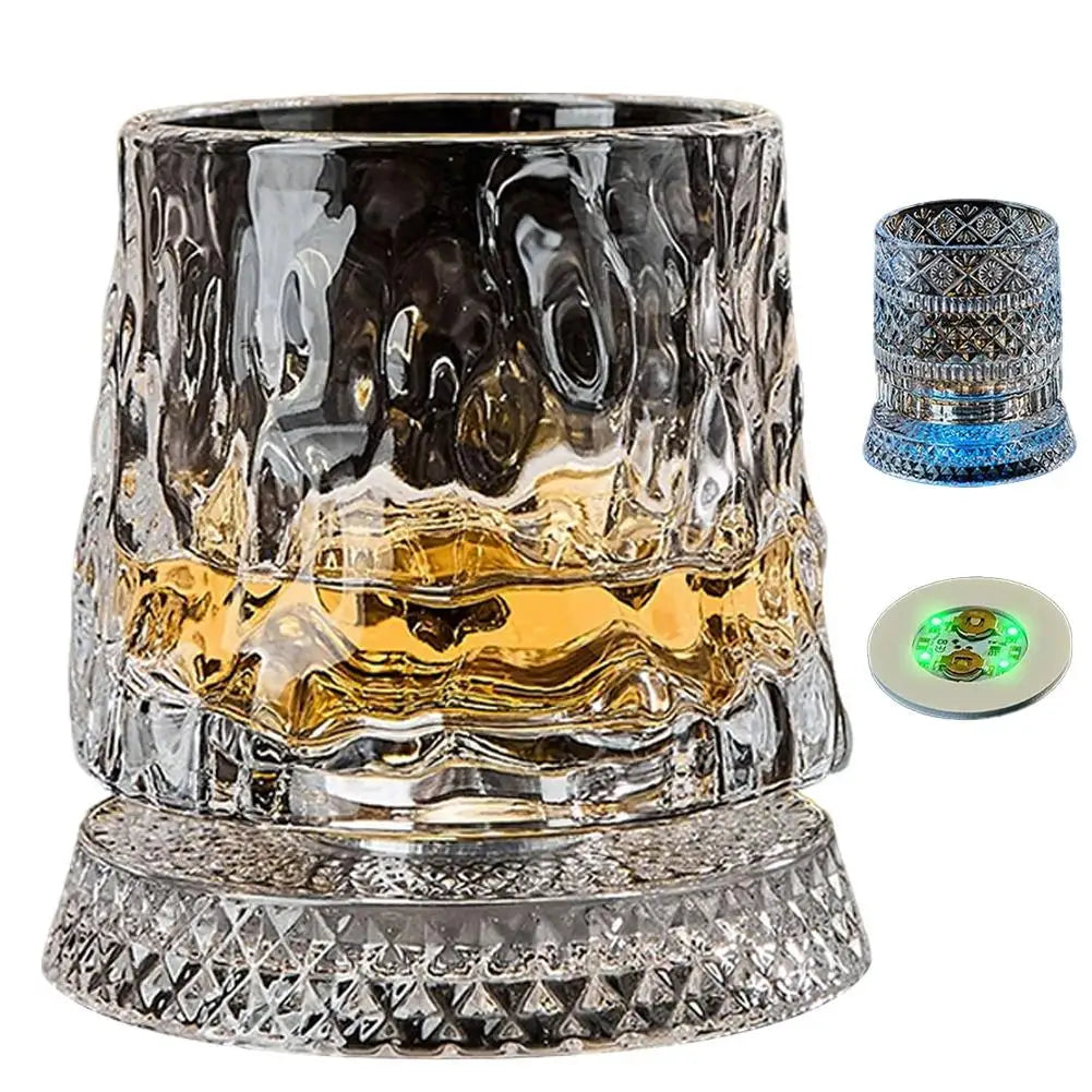 Veltora 260ML rotating whiskey glass with crystal design, straight drink mold, and base for premium liquor or beer serving.