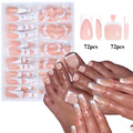 Veltora 144pcs French black pink short square press-on acrylic false nails with hand and foot wear, full cover nail art set.