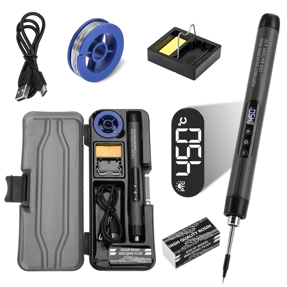 Veltora USB soldering iron set with small portable soldering iron, Type-C interface, adjustable temperature, 600mAh battery, household use