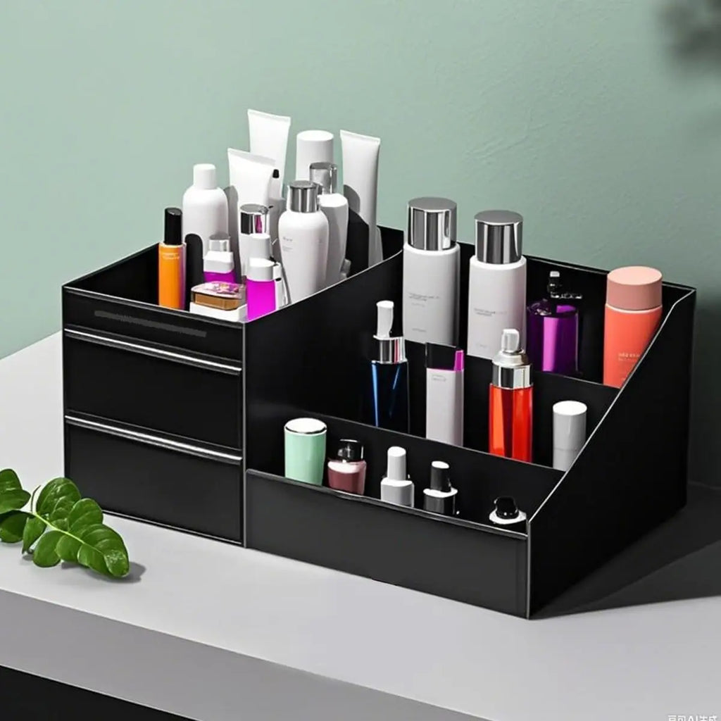 Veltora men's cologne and perfume stand with drawers, bathroom counter organizer, modern display, non-slip dresser top storage