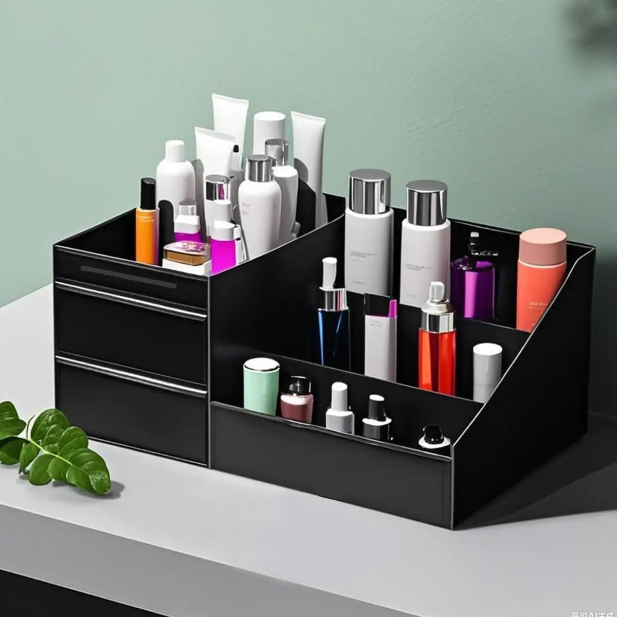 Veltora men's cologne and perfume stand with drawers, bathroom counter organizer, modern display, non-slip dresser top storage