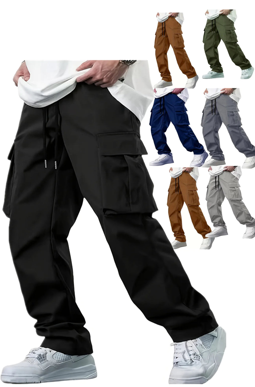 Veltora men's casual summer work pants with drawstring waist, multi pockets, European and American style, suitable for outdoor activities