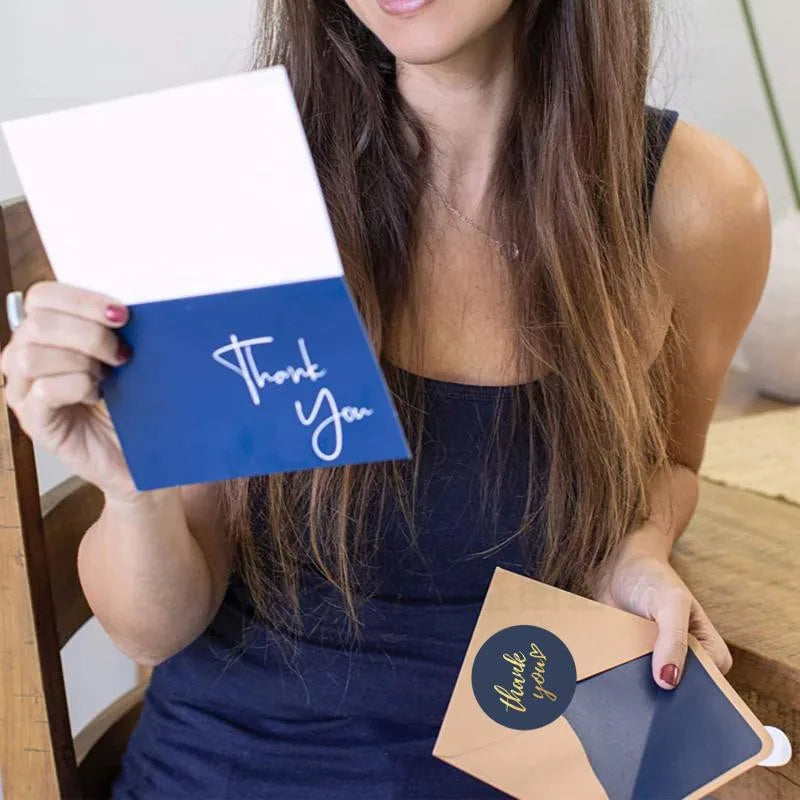 Blue 1-inch Thank You Stickers by Veltora, perfect for envelopes, gift wrapping, and wedding stationery decoration.