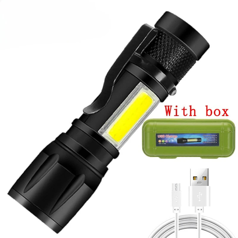 Veltora 2000LM P50 LED tactical flashlight with zoom, handheld emergency torch, telescopic design, 14500/18650 battery included