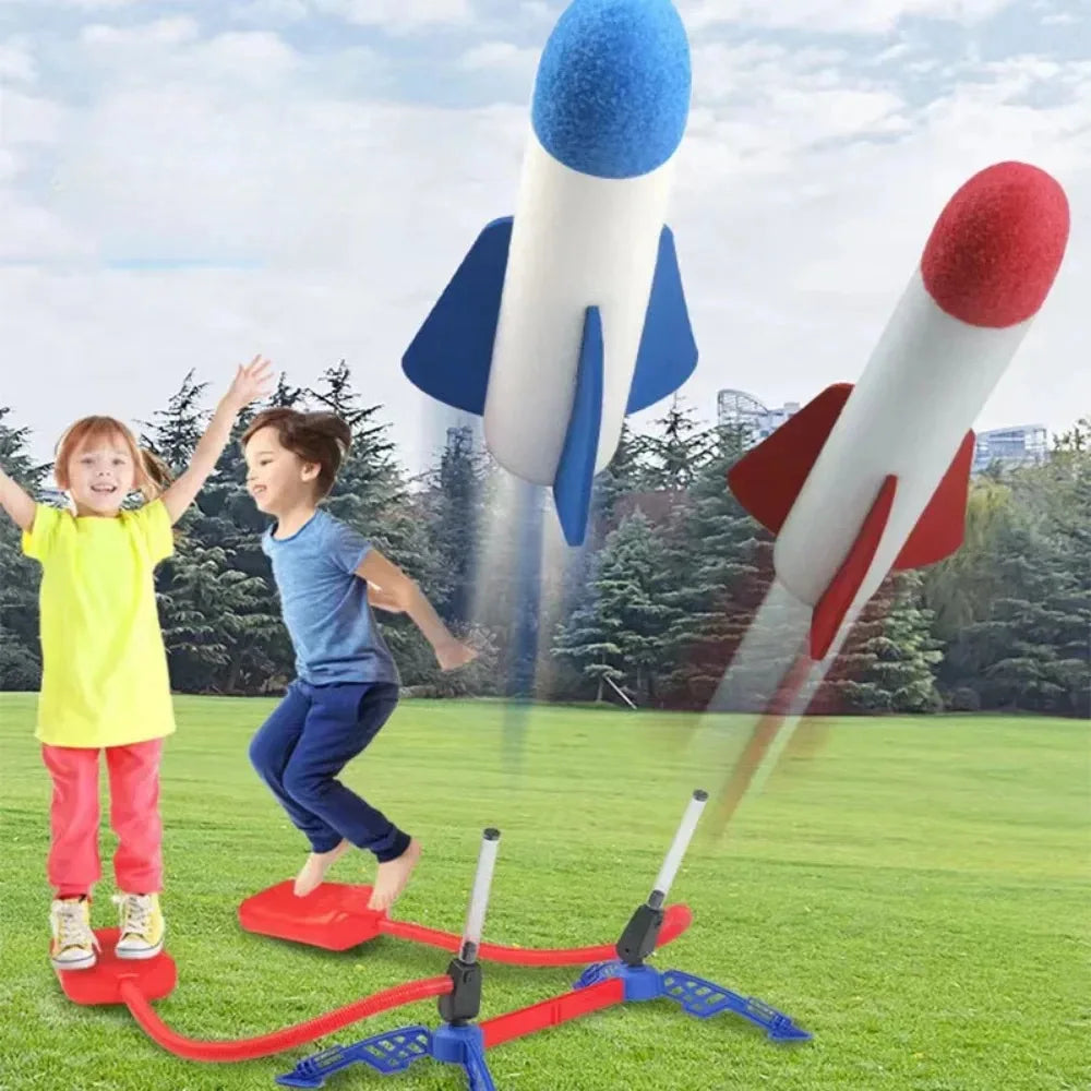 Veltora kids outdoor rocket foot pump, air-powered soaring rocket launcher toy for children, fun outdoor jumping game.