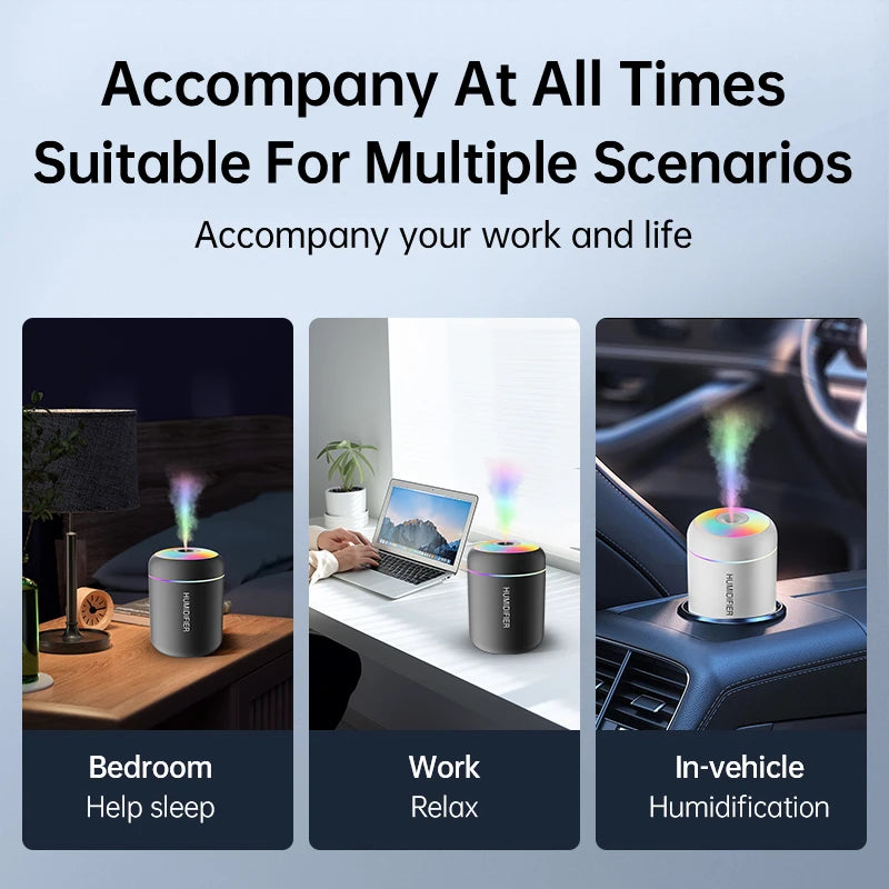 Veltora 180ML mini USB air humidifier and aroma diffuser with lights, essential oil mist for car, home, and bedroom use.