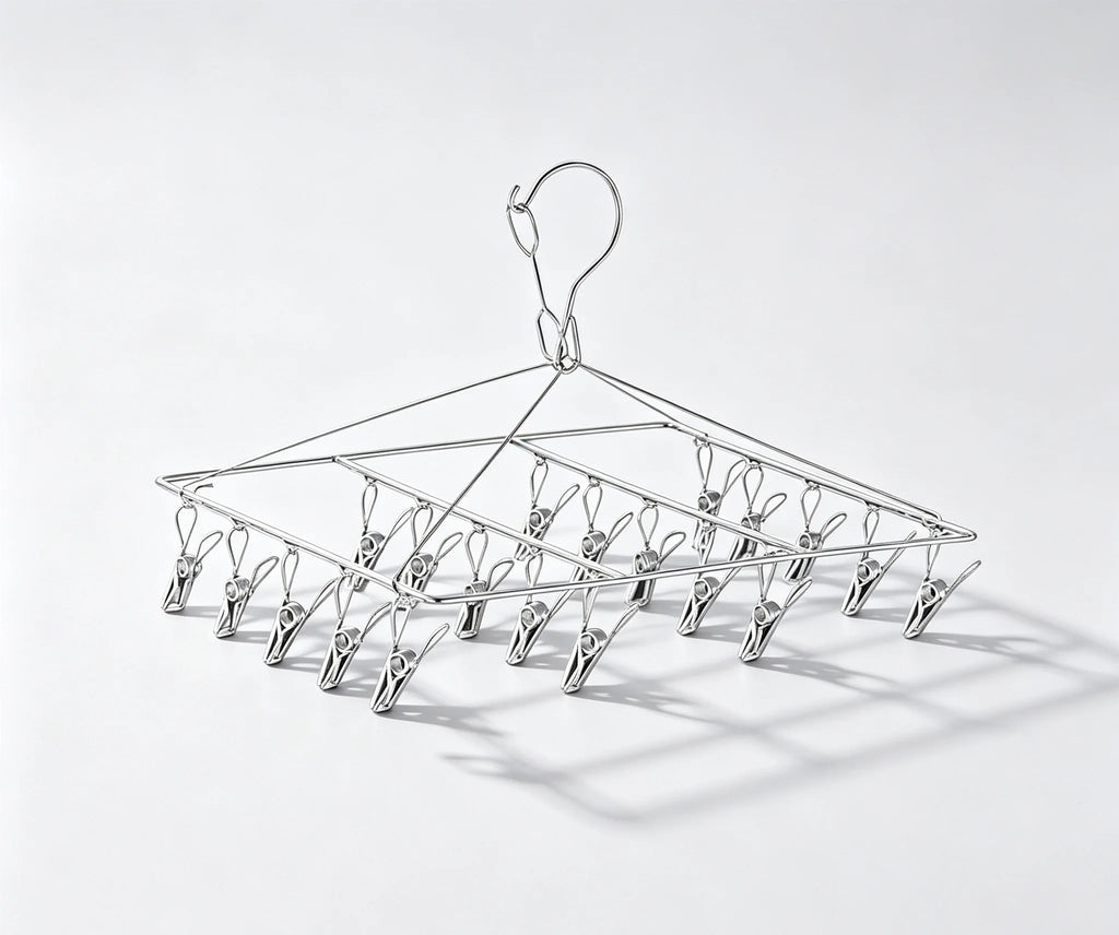 Veltora stainless steel square household clothes hanger with multiple hooks for drying socks in children's dormitory.