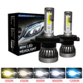 Veltora 2-piece LED car headlight bulbs set with H4, H7, H13, 9005, 9006, H11, H1, and other models, bright 20000LM turbo lamps.