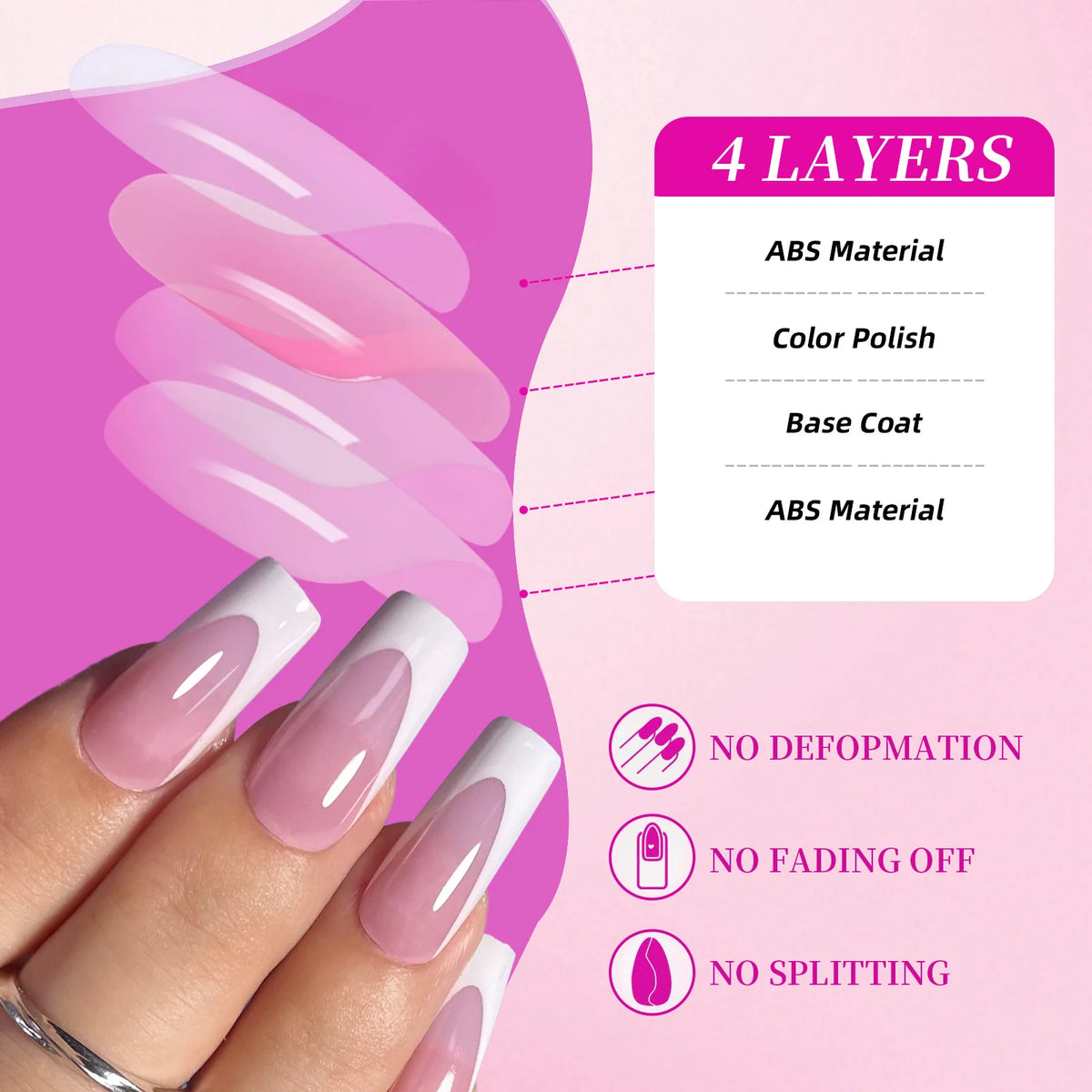 Veltora 144-piece French hand and foot nail set with shiny short square acrylic false nails for summer, suitable for nail salons.