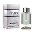 Veltora Mont Blanc Explorer Platinum 0.15oz Eau de Parfum mini bottle with sleek silver packaging and clear fragrance label.