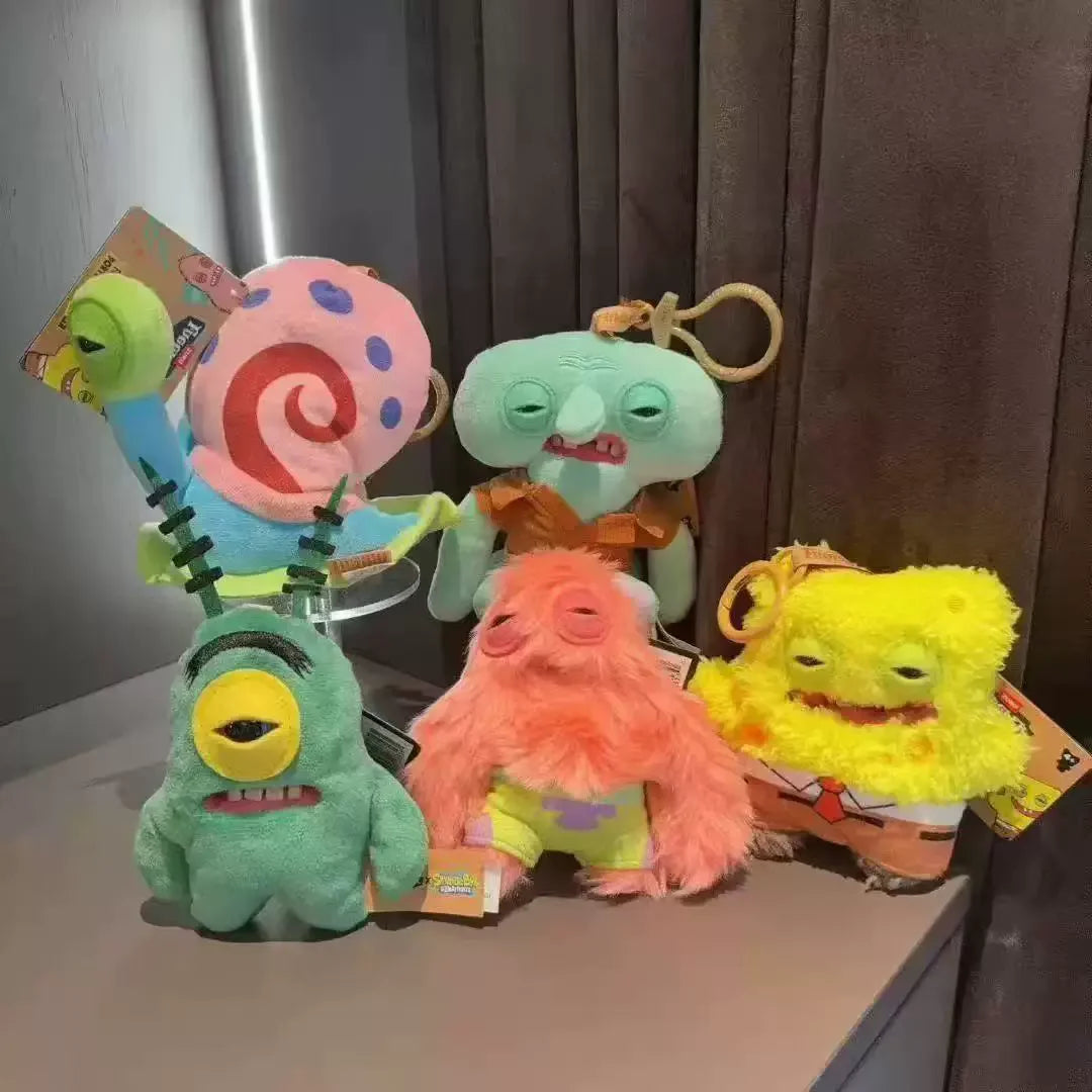 Veltora Fuggler SpongeBob Patrick plush keychain bag charm with teeth, cute and funny soft toy for backpack decoration