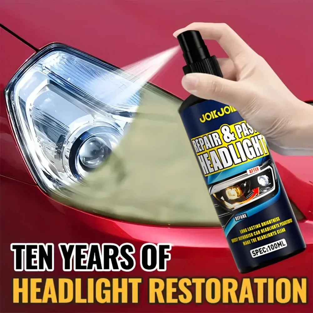 Veltora 100ml car headlight restoration spray with a spray bottle, designed to clean and polish automotive headlights for clear visibility.