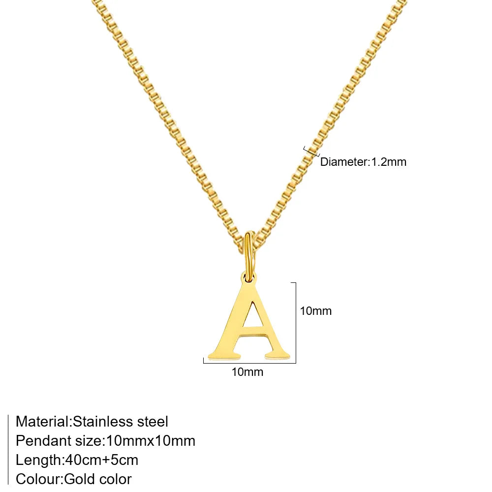 18K gold plated A-Z initial necklace by Veltora featuring a cute stainless steel letter pendant for women.