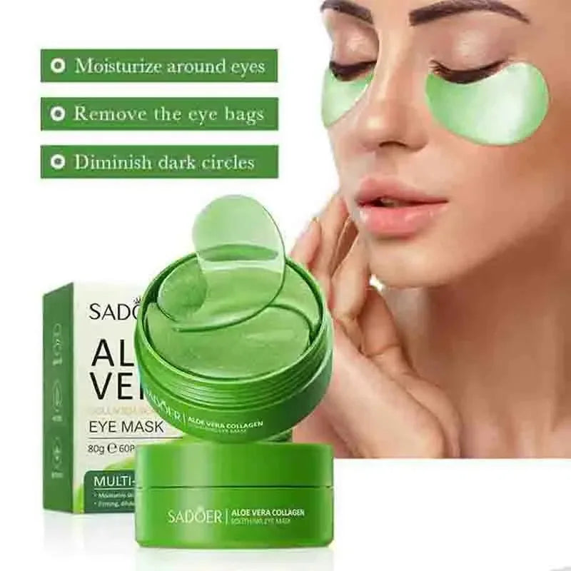Veltora 60pcs aloe vera collagen eye masks for dark circles, puffiness, and wrinkles, moisturizing and soothing eye skin care patches.