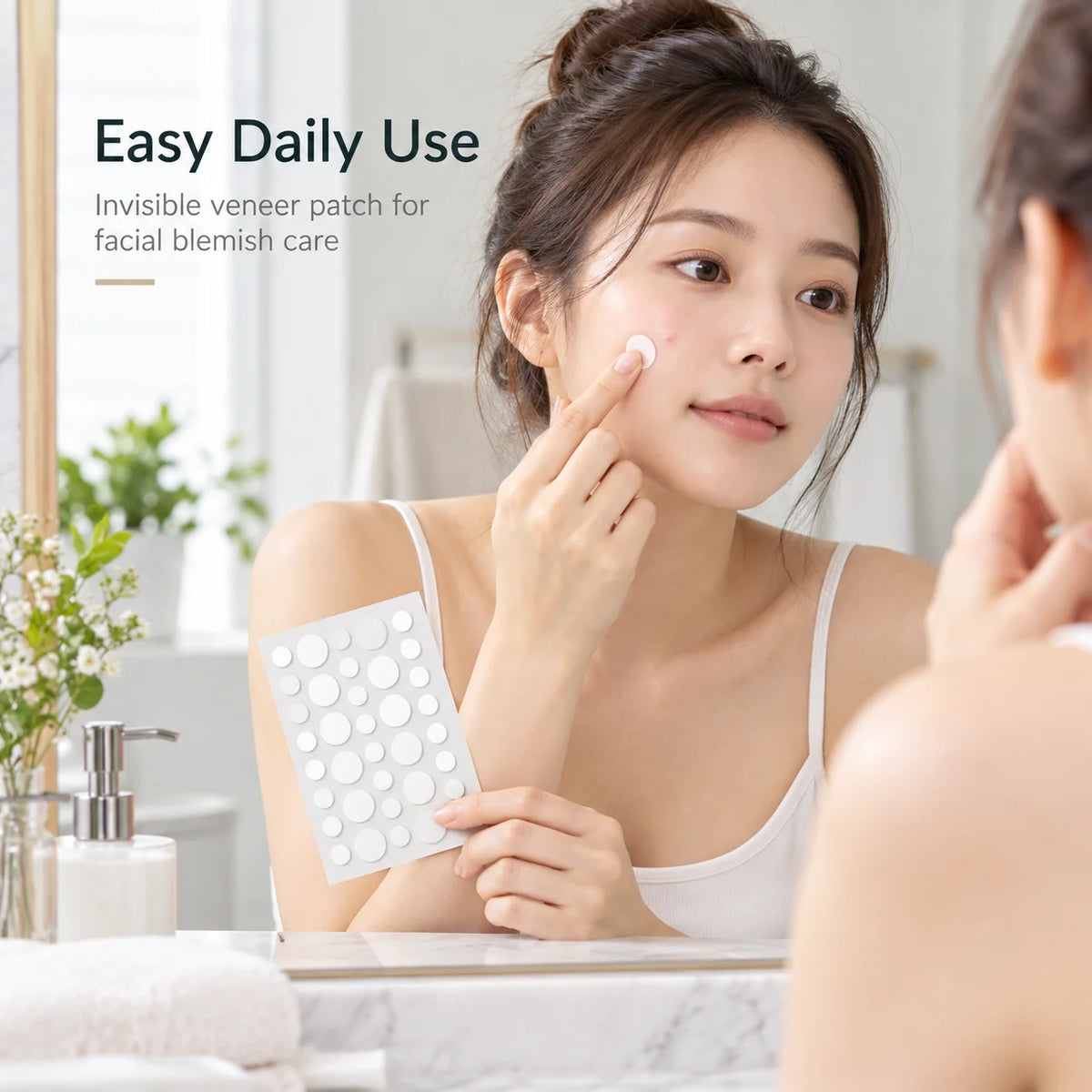 Veltora acne veneer lump stickers for pore cleansing, oil removal, and skin smoothing, shown on a clean face.