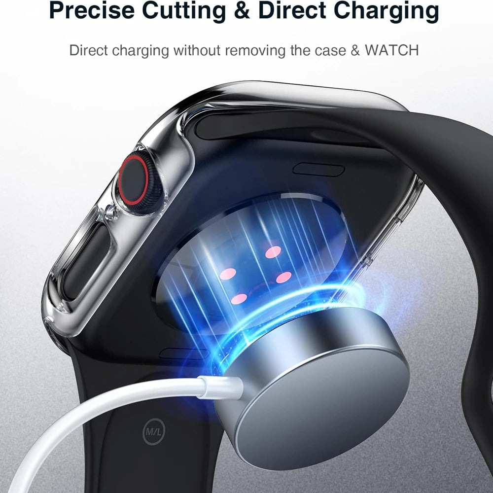 Veltora glass cover and screen protector for Apple Watch Series 6, 5, 4, 3, 2, 1, SE in 38mm to 46mm sizes, with protective case.