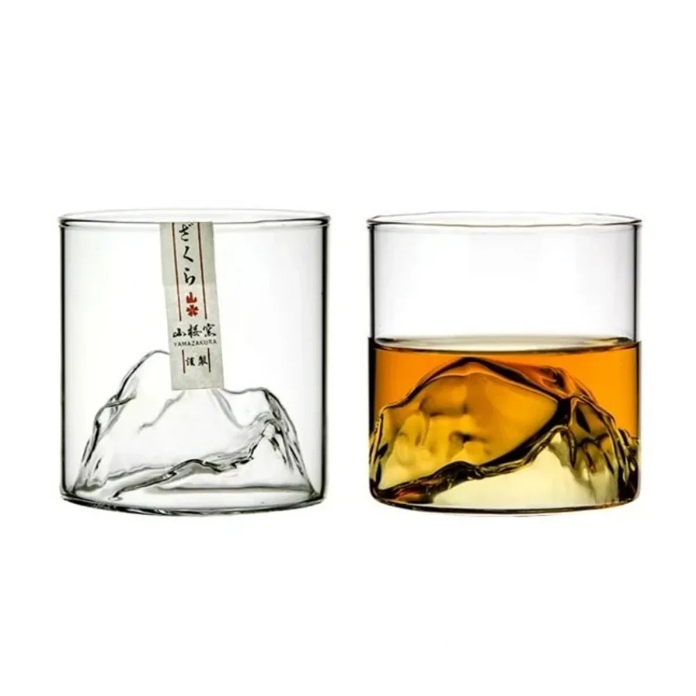 Veltora 5 oz 3D Guanshan whiskey glass set with transparent crystal cups for whiskey, cognac, cocktails, and ice wine.
