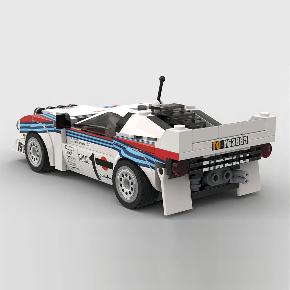 Veltora 244-piece MOC Rally Racing Lancia Rally 037 Martini Racing building blocks set for kids and model enthusiasts.