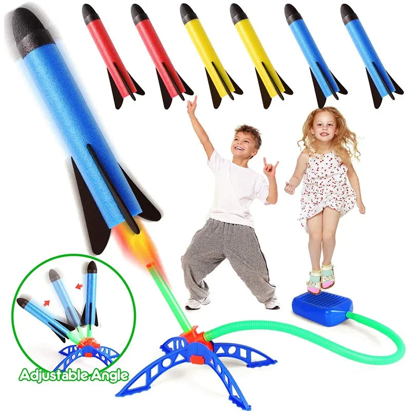 Veltora kids outdoor rocket foot pump with soaring rocket suit for jumping and air-powered rocket launcher game, children’s outdoor toy
