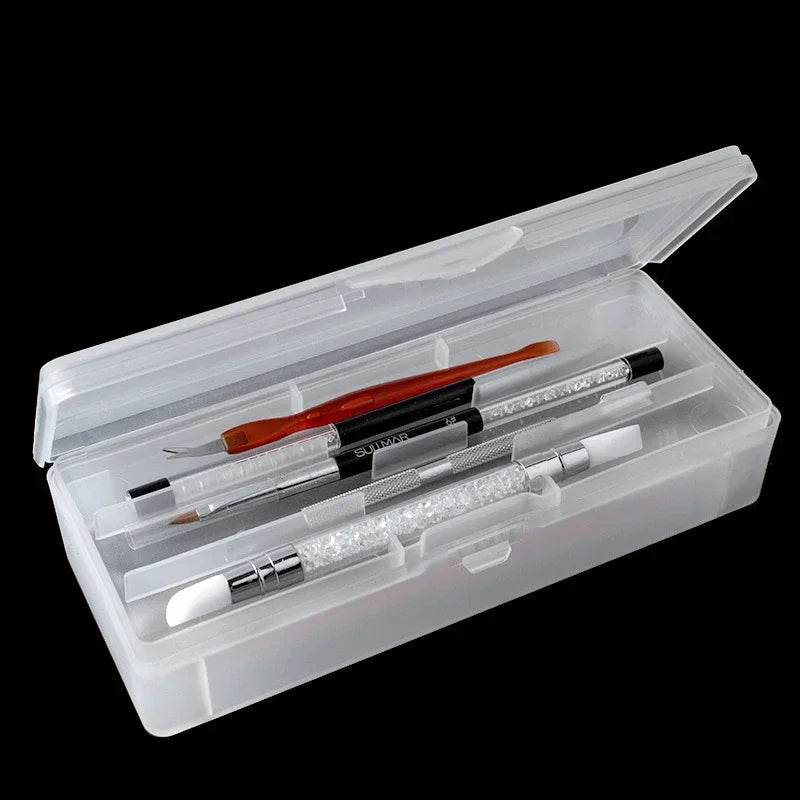 Veltora rectangle double-layer nail art storage box with tweezers, clippers, pens, buffers, and files for nail tools organization