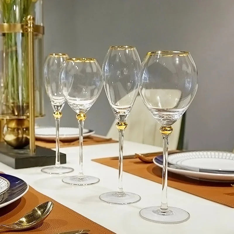 Veltora 2-piece luxury crystal red wine glasses set with tall champagne flute design, clear and elegant for special occasions