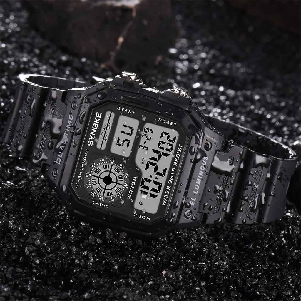Veltora SYNOKE military digital men's sports watch with luminous dial, chronograph, waterproof design, electronic wristwatch.