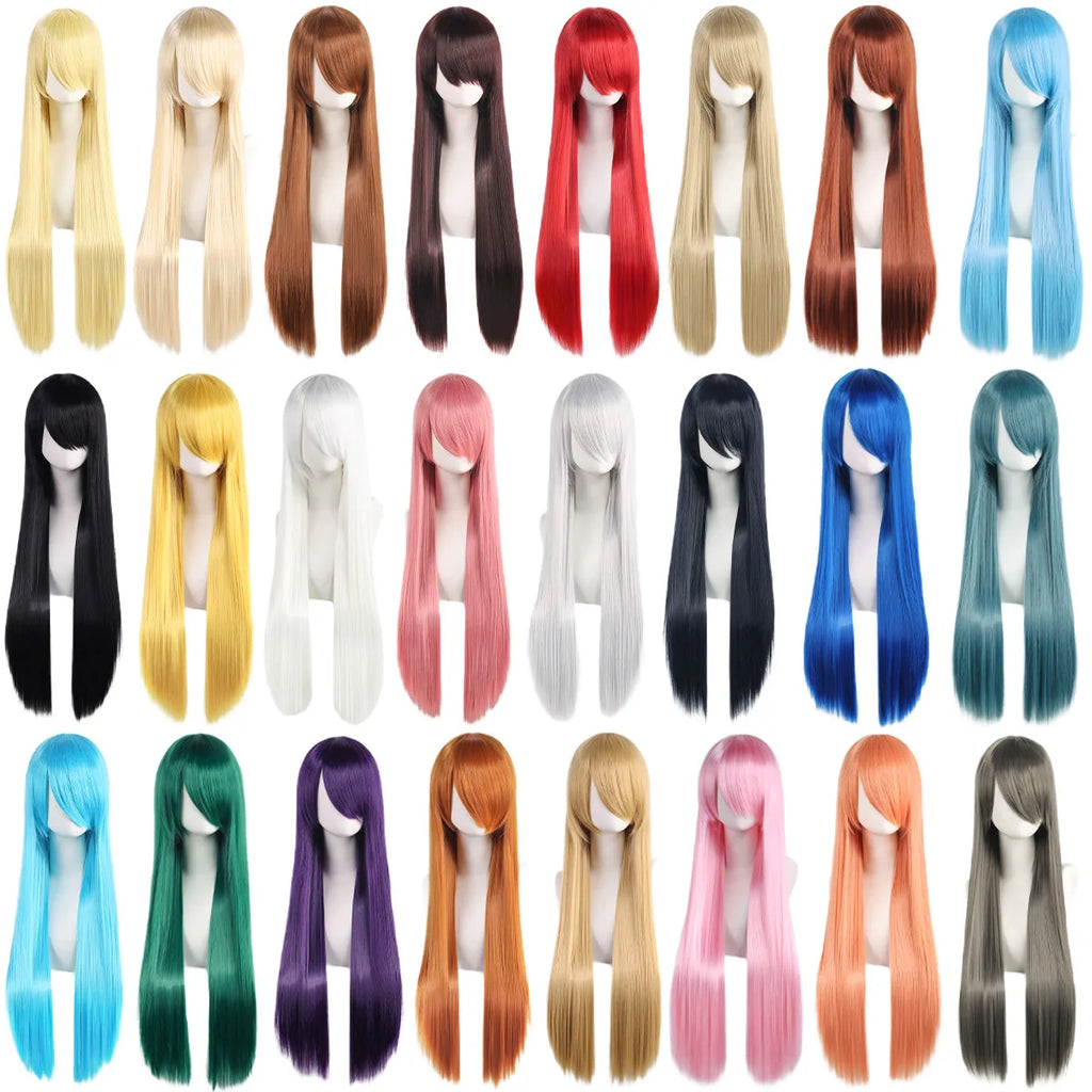 Veltora cosplay wig with long synthetic green, pink, and silver hair, straight style with bangs, ideal for Lolita costumes