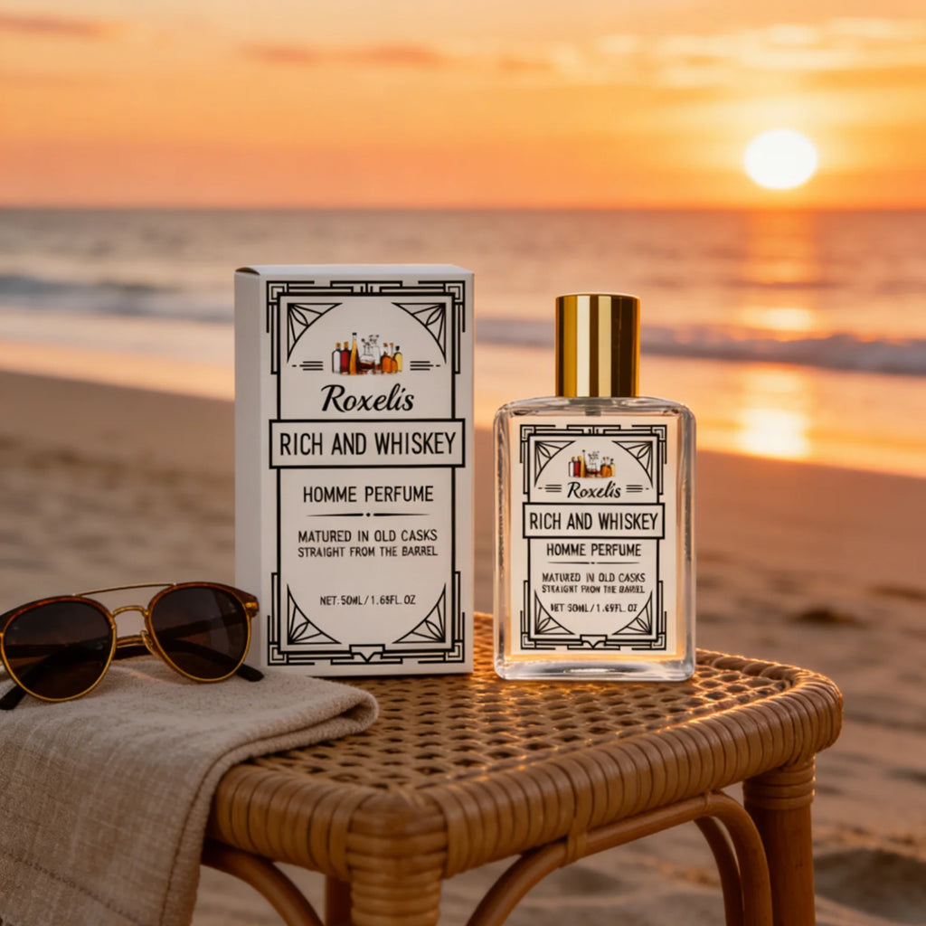 Veltora Roxelis Whiskey Scent Perfume bottle for men, 50ml, with elegant design, showcasing the light fragrance spray and lasting charm.