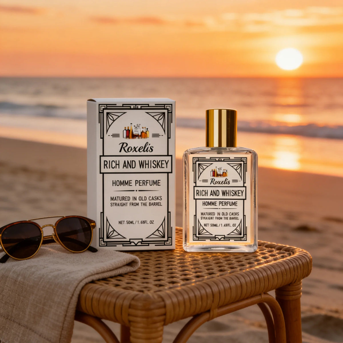 Veltora Roxelis Whiskey Scent Perfume bottle for men, 50ml, with elegant design, showcasing the light fragrance spray and lasting charm.