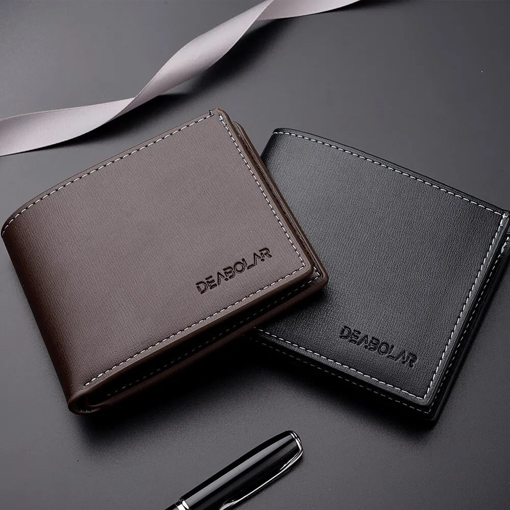 Veltora men's thin PU leather short wallet with folding design, credit card holder style, suitable for young men.