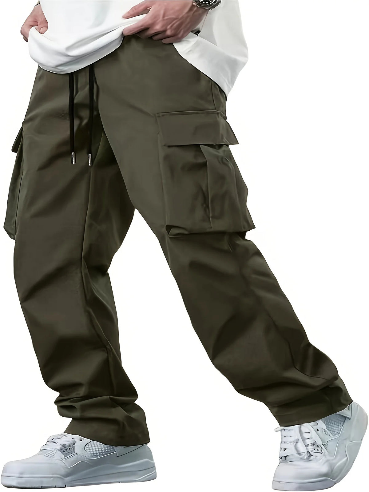 Veltora men's work pants with drawstring, multiple pockets, casual style, suitable for summer, European and American fashion.