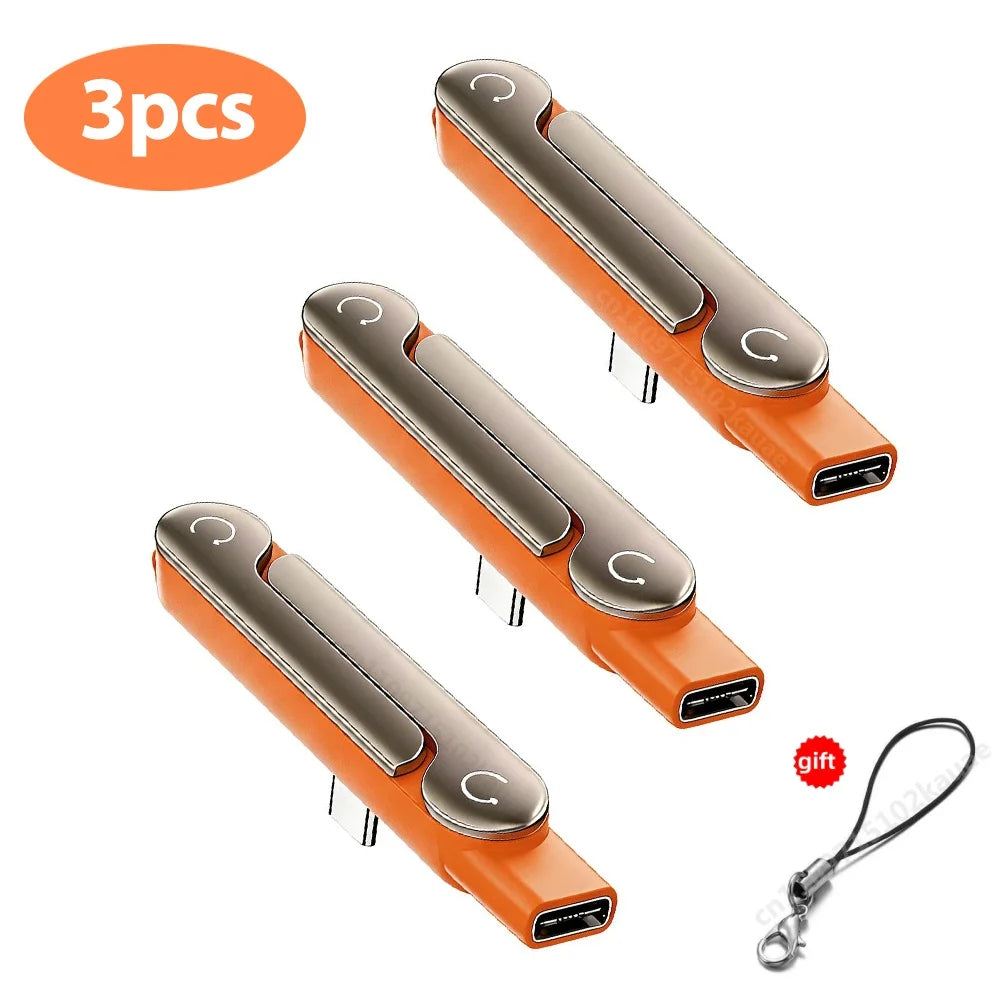 Veltora 1/2/3PCS Type C phone charging bracket adapter with foldable holder, 240W fast charging OTG Type-C male to USB-C female converter