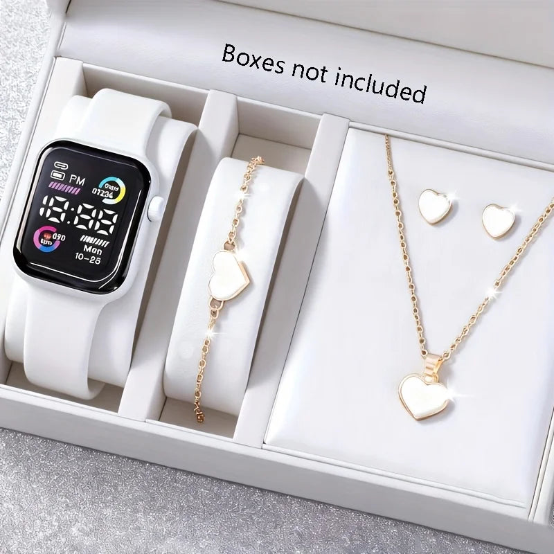 Veltora 6-piece fashion jewelry set including electronic watch, necklace, earrings, and ring for teenagers boys and girls.