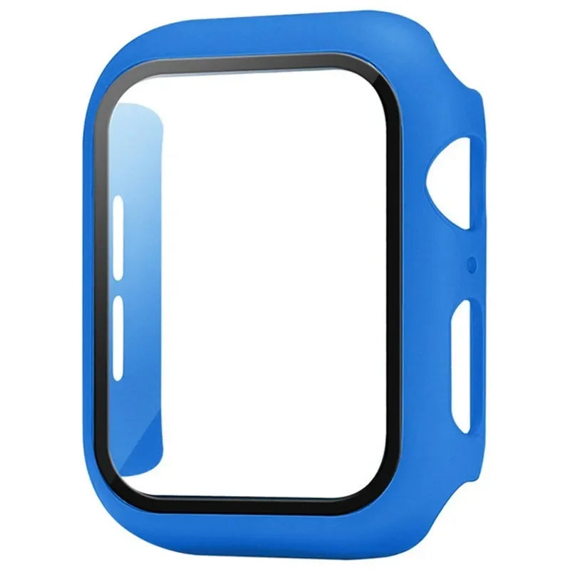 Veltora glass and cover for Apple Watch Series 9 8 7 6 SE 5, 40mm to 45mm screen protector and case in black.